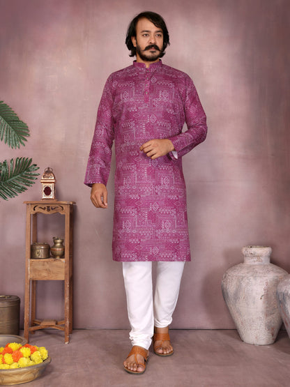 Maroon Pure Heavy Cotton Sequence Work and Print Kurta Pajama 