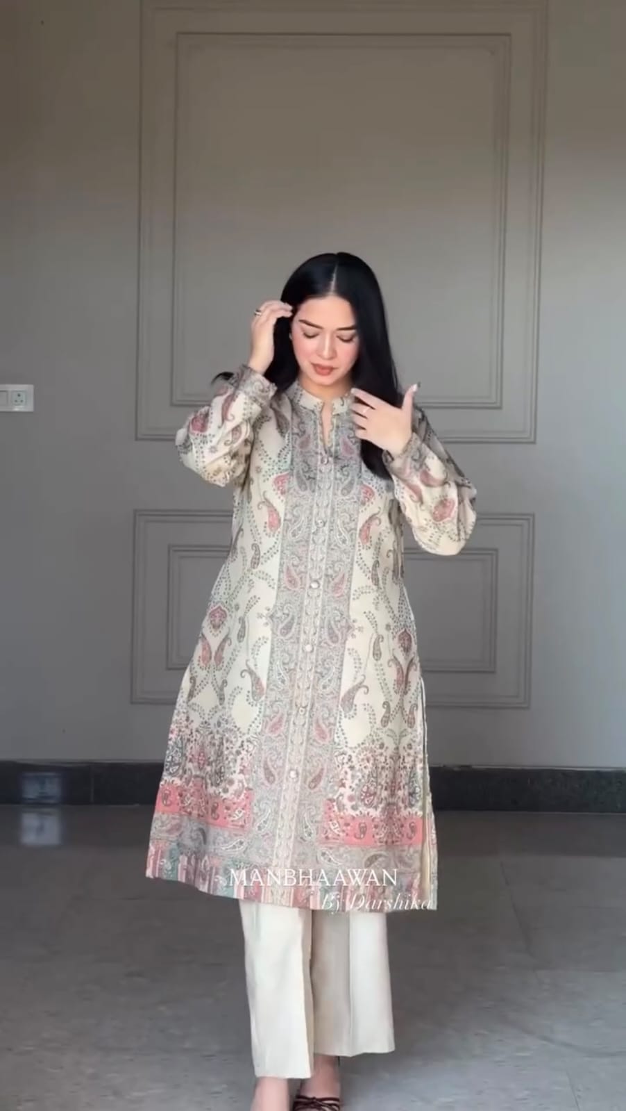Cream Pure Premium Soft Berry Silk Kurti Set
