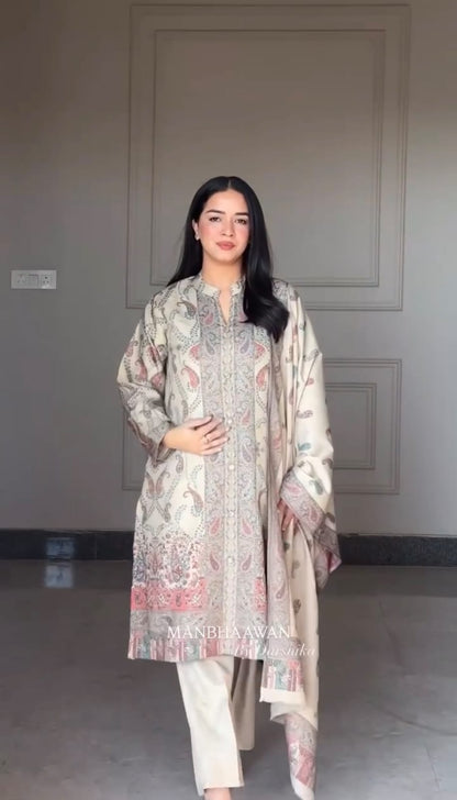 Cream Pure Premium Soft Berry Silk Kurti Set