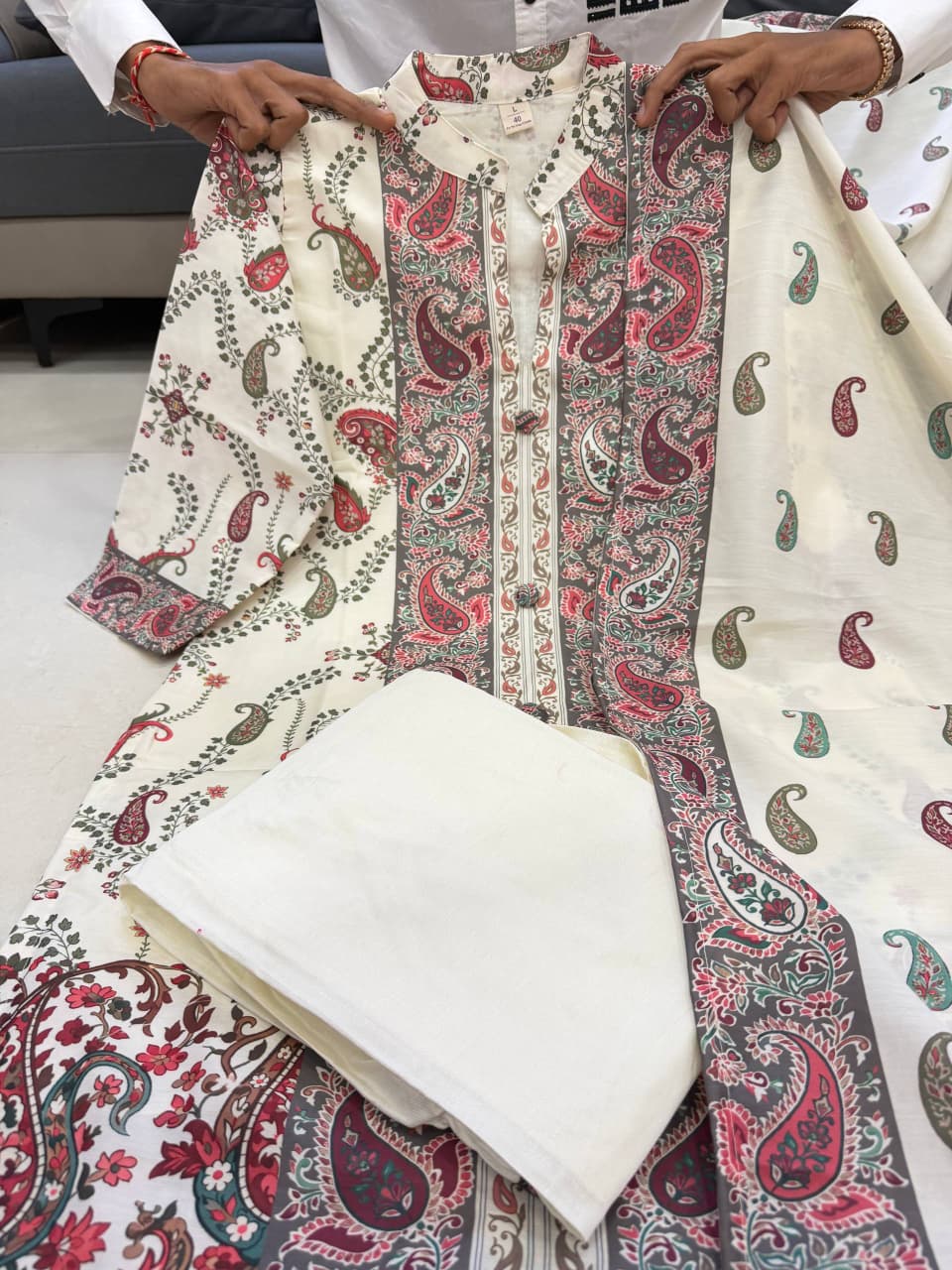 Cream Pure Premium Soft Berry Silk Kurti Set