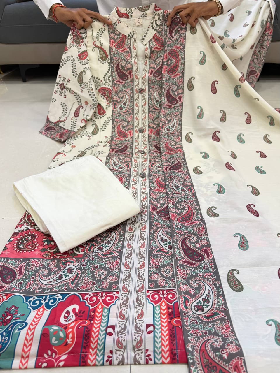 Cream Pure Premium Soft Berry Silk Kurti Set
