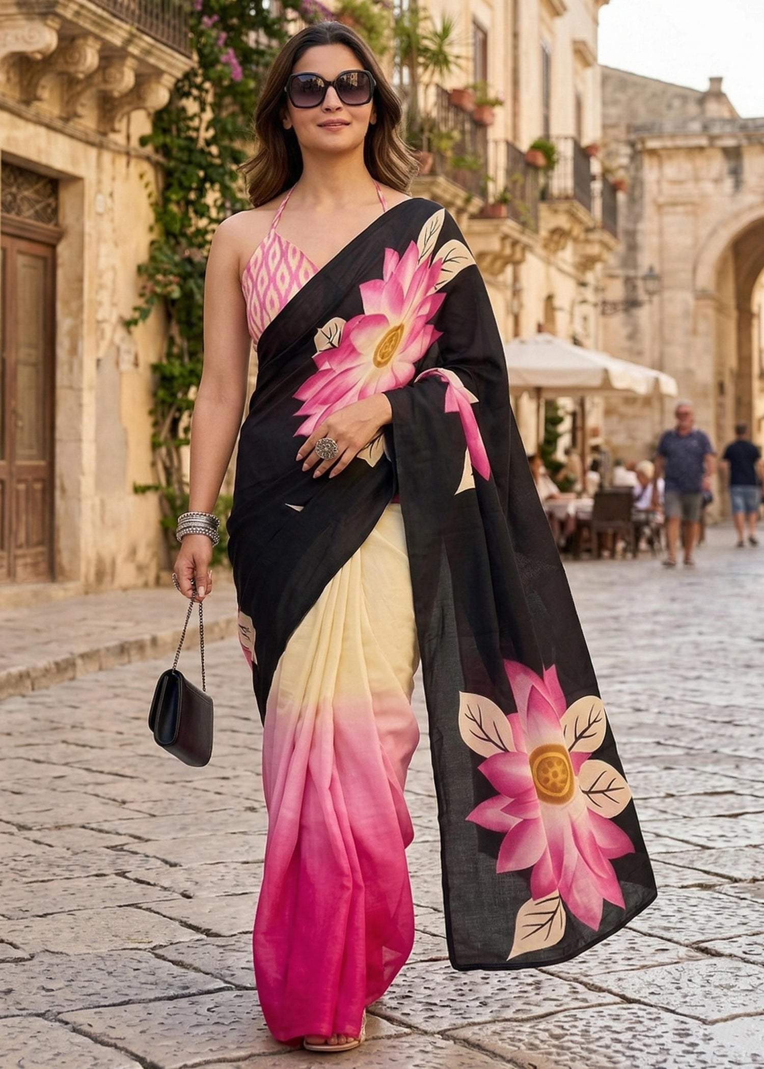 Multicolour Pure Soft MalMal Cotton Hand Block Print Cotton Saree 