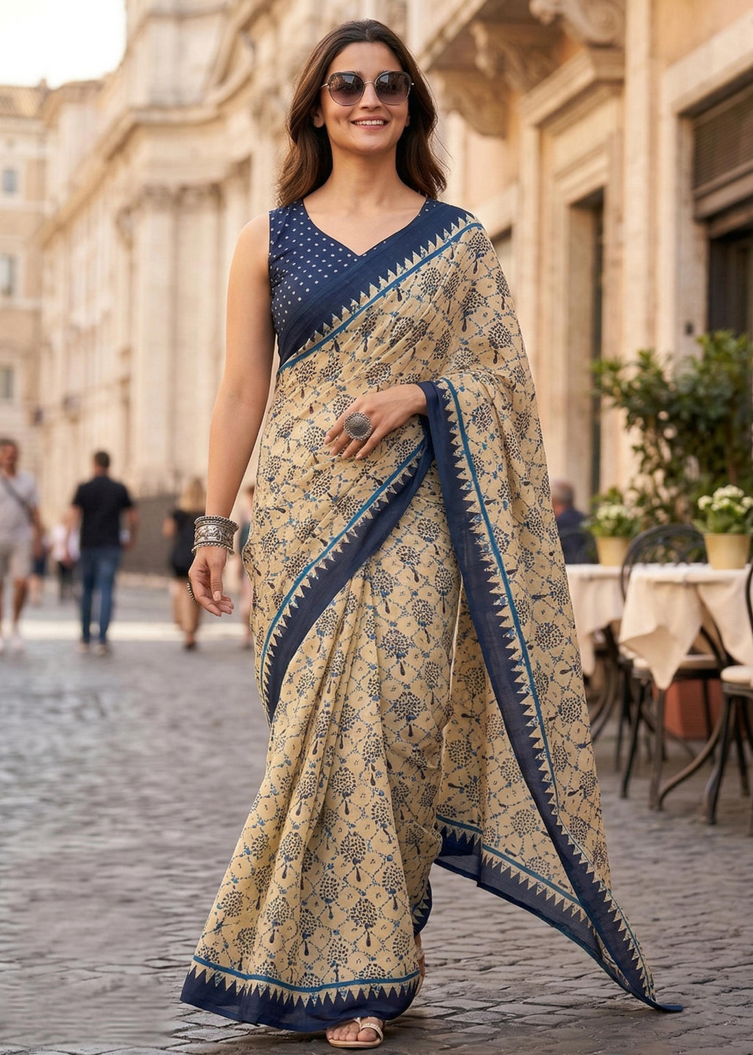 Chiku Pure Soft MalMal Cotton Hand Block Print Cotton Saree 