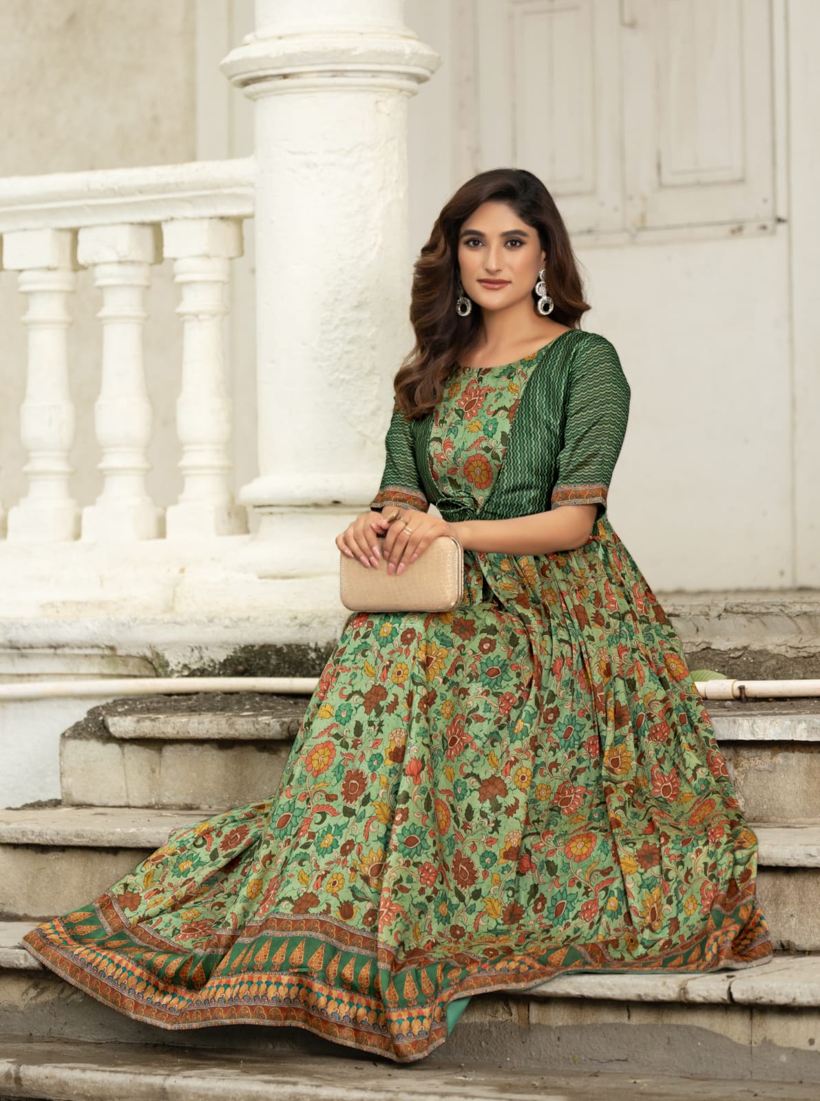 Green Pure Silk Blend Anarkali Gown 