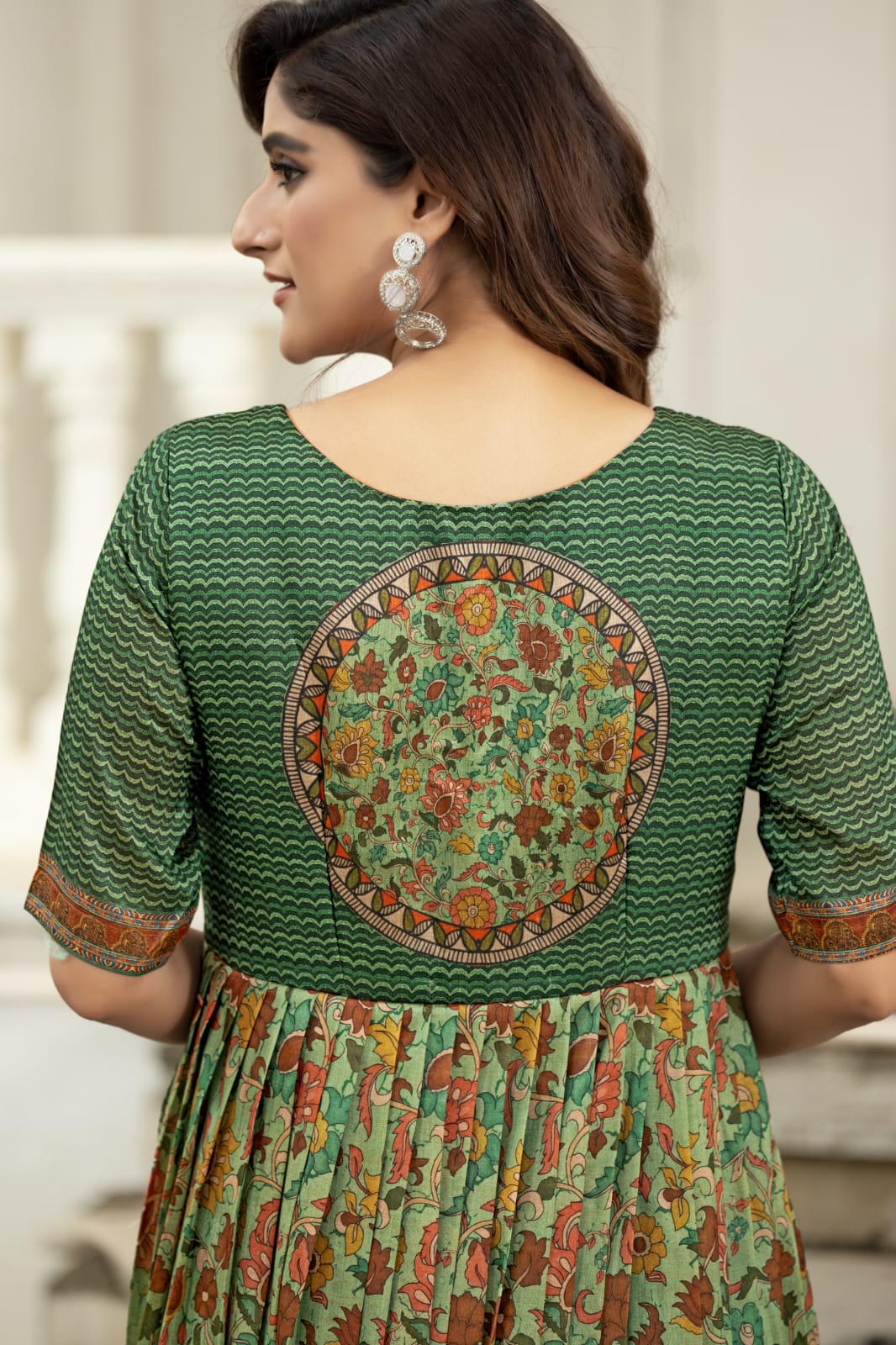 Green Pure Silk Blend Anarkali Gown 