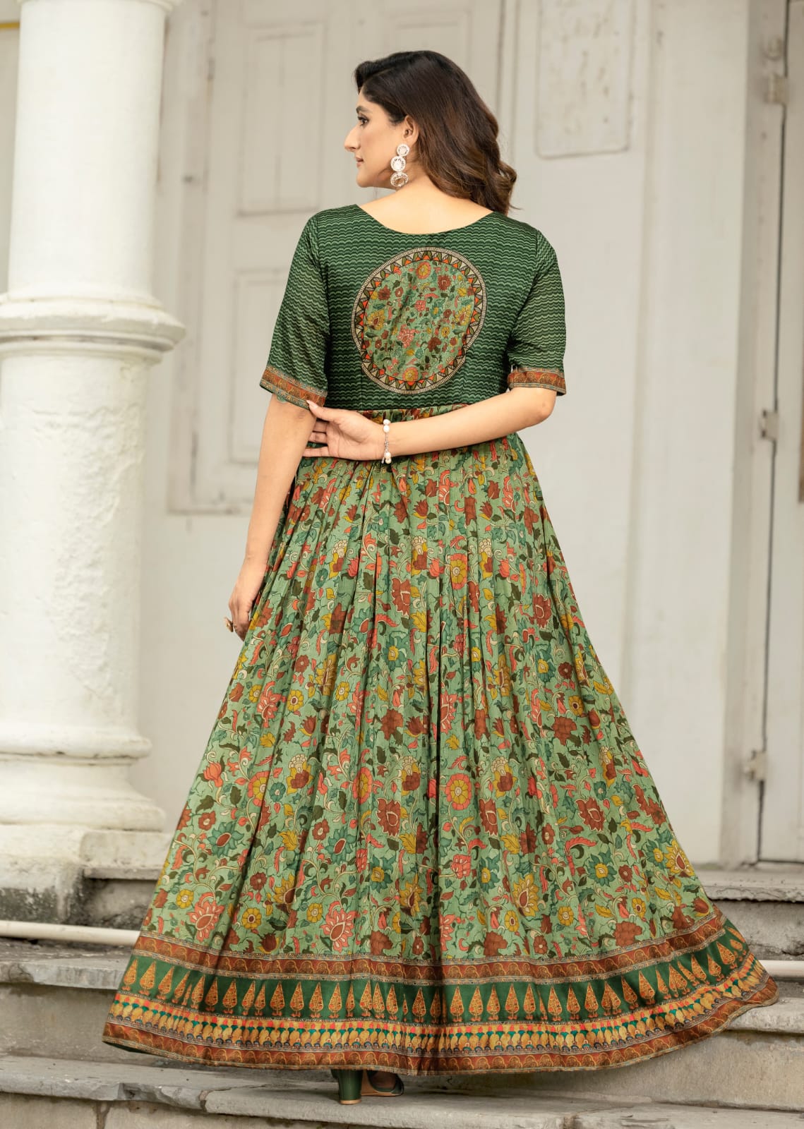 Green Pure Silk Blend Anarkali Gown 