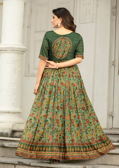 Green Pure Silk Blend Anarkali Gown 