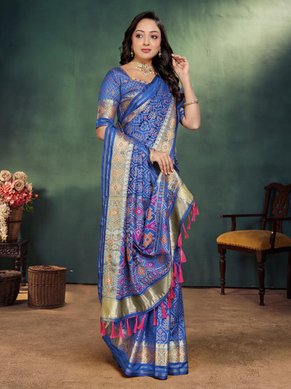 Blue Pure Jecard Weaving Silk Saree With Kurta Pajama Jacket Matching Couple Combo Set