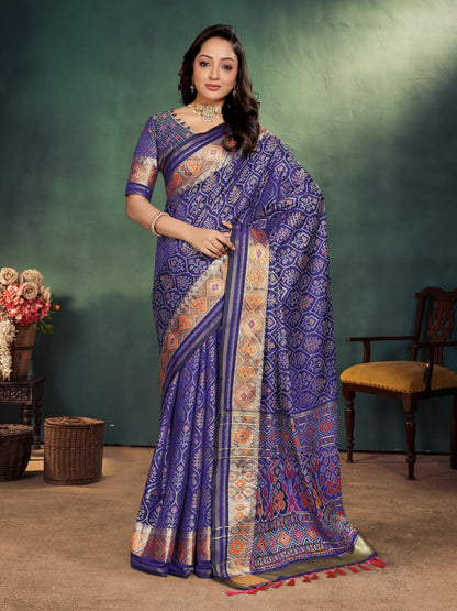 Blue Pure Jecard Weaving Silk Saree With Kurta Pajama Jacket Matching Couple Combo Set