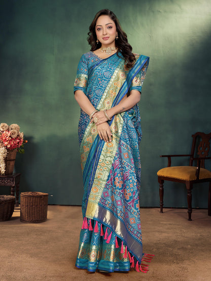 Sky Pure Jecard Weaving Silk Saree With Kurta Pajama Jacket Matching Couple Combo Set