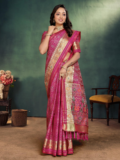 Pink Pure Jecard Weaving Silk Saree With Kurta Pajama Jacket Matching Couple Combo Set