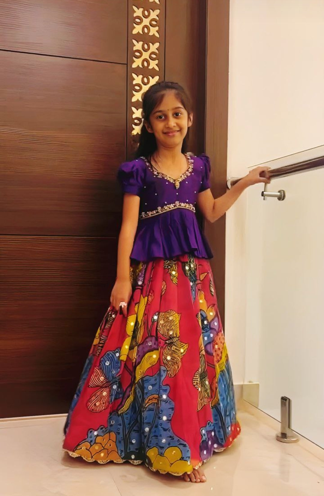 Red Pure Heavy Chinon Silk With Sequins Kids Lehenga Choli