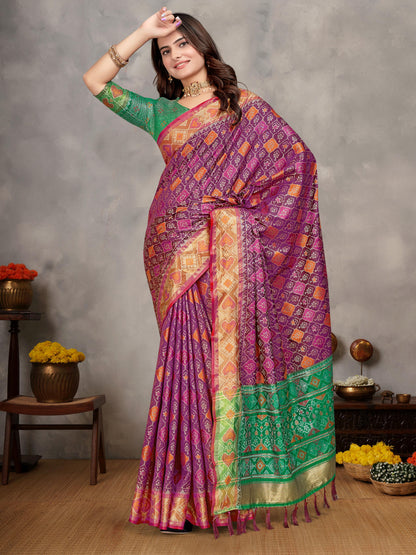 Purple Pure Jecqard Weaving Silk Saree With Kurta Pajama Jacket Matching Couple Combo Set