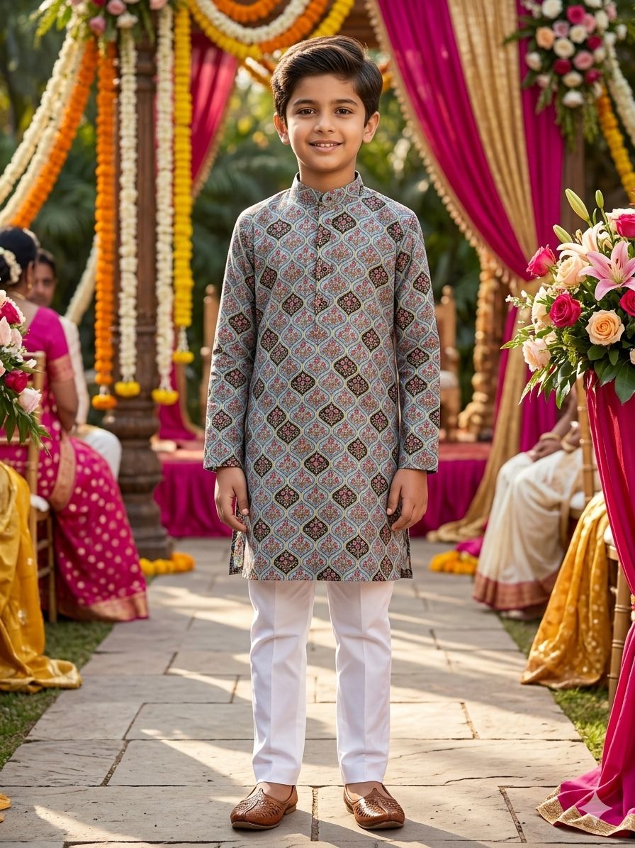 Black Pure Soft Cotton Printed Kids Boy Kurta Pajama 