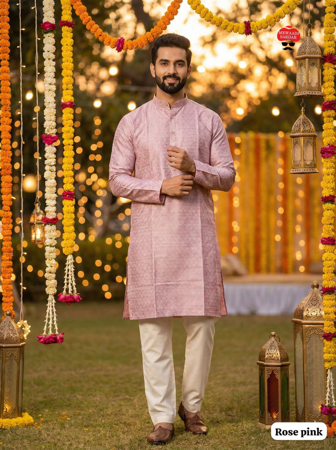 Pink Pure Silk Jacquard Party Wear Kurta Pajama 