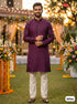 Wine Pure Silk Jacquard Party Wear Kurta Pajama 
