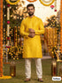 Yellow Pure Silk Jacquard Party Wear Kurta Pajama 
