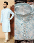 Sky Pure Linen Cotton Printed with Embroidery sequins Work Kurta Pajama 