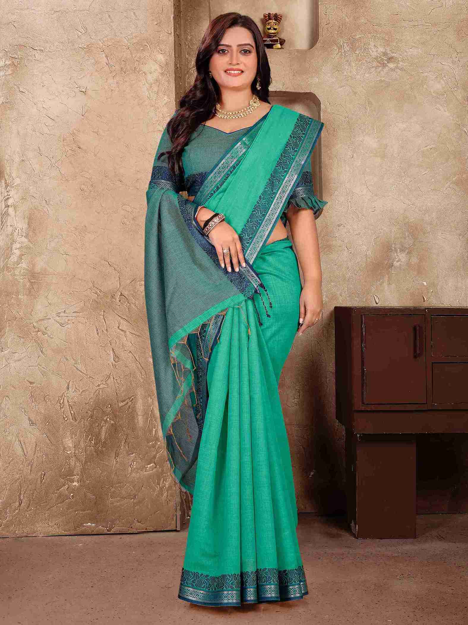 Rama Pure Linen Silk Saree With Kurta Pajama Matching Couple Combo Set