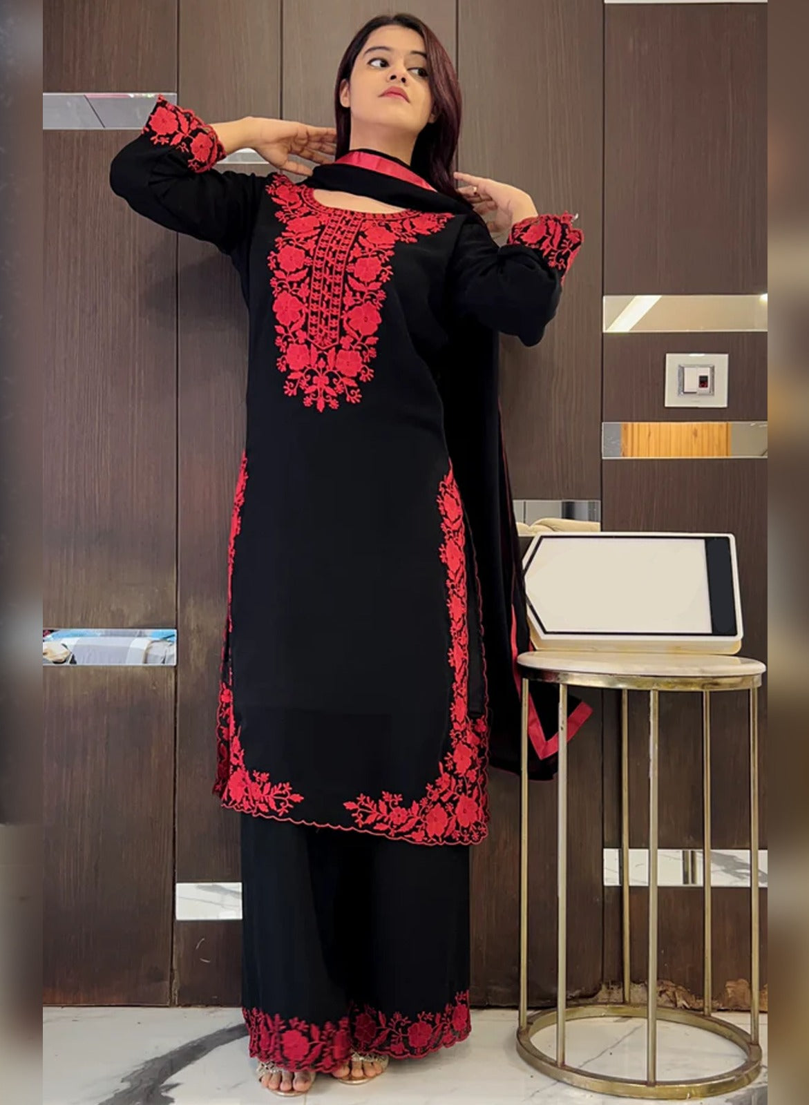 Black Pure Soft Georgette Kurti Pent With Dupatta Set 