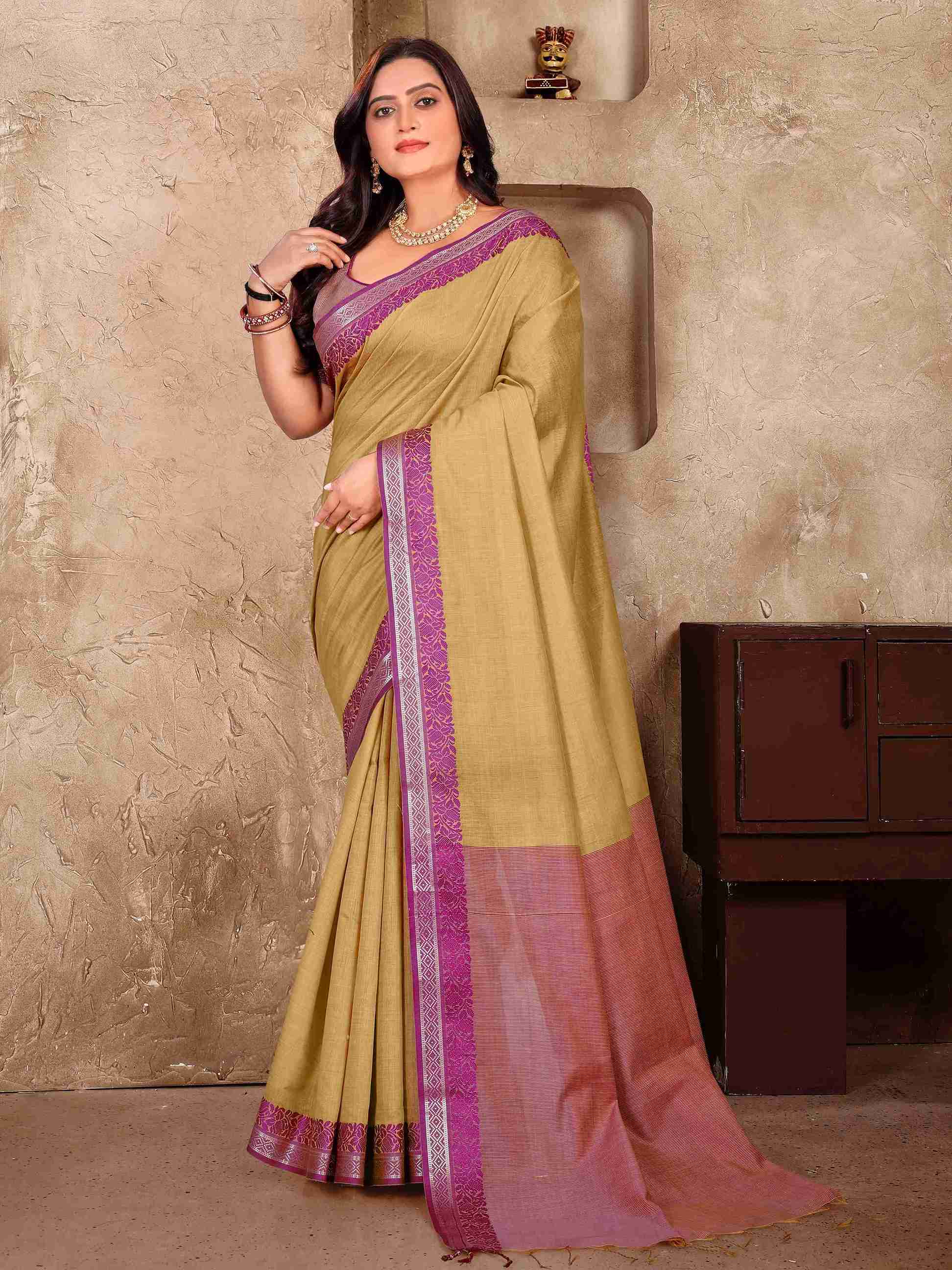 Chiku Pure Linen Silk Saree With Kurta Pajama Matching Couple Combo Set