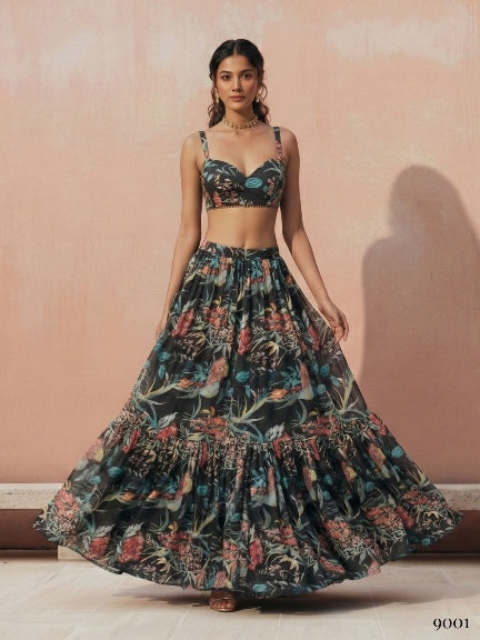 Green Pure Soft Georgette Printed Readymade Lehenga Choli
