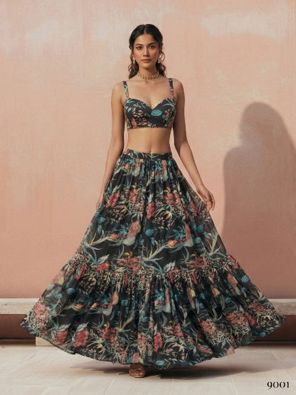 Green Pure Soft Georgette Printed Readymade Lehenga Choli
