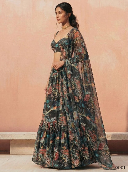 Green Pure Soft Georgette Printed Readymade Lehenga Choli