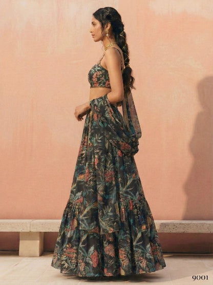 Green Pure Soft Georgette Printed Readymade Lehenga Choli