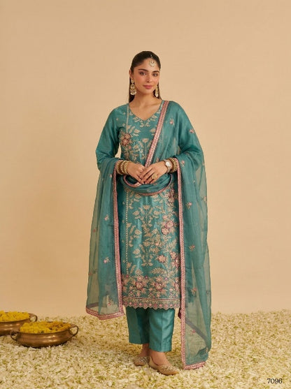 Green Pure Soft Shimmer Silk Embroidery Work Salwar Suit 
