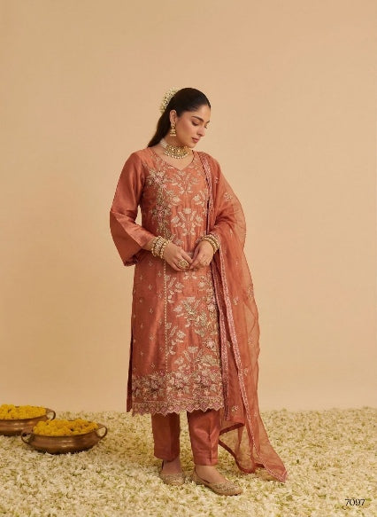 Orange Pure Soft Shimmer Silk Embroidery Work Salwar Suit 