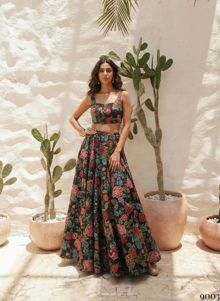 Black Pure Soft Heavy Bhagalpuri Silk Work Party Wear Readymade Lehenga Choli