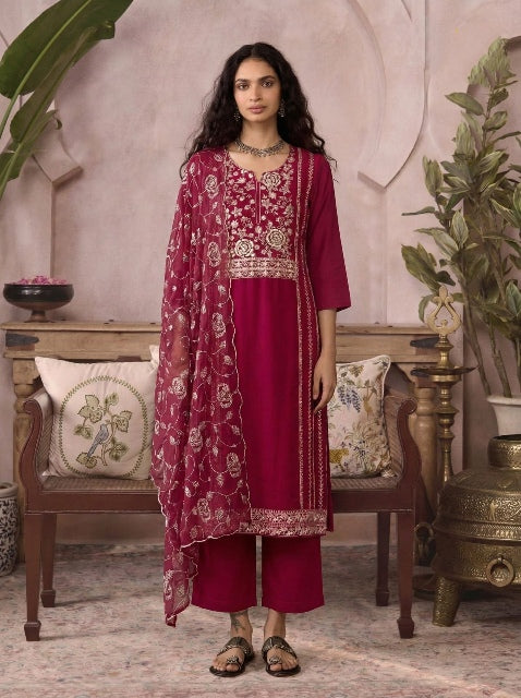 Rani Pure Soft Organza Silk Embroidery Work Salwar Suit 