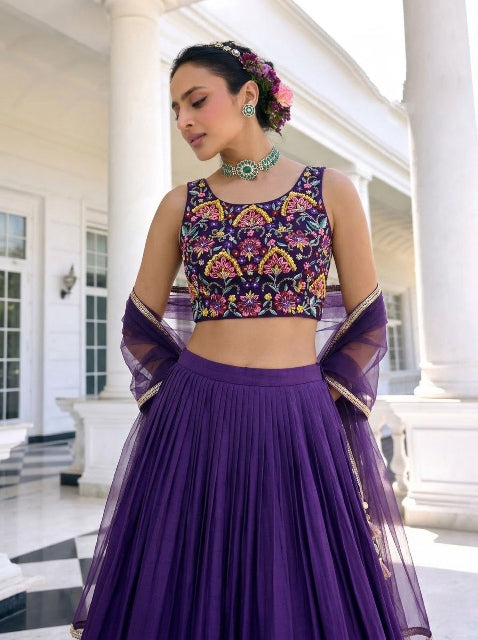 Purple Pure Soft Heavy Vichitra Silk Work Party Wear Readymade Lehenga Choli 