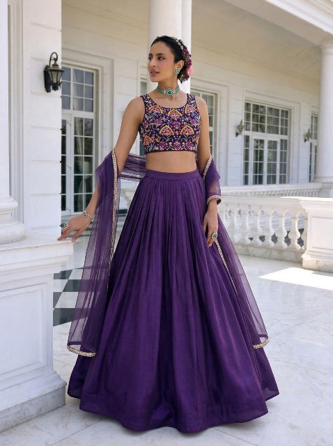 Purple Pure Soft Heavy Vichitra Silk Work Party Wear Readymade Lehenga Choli 
