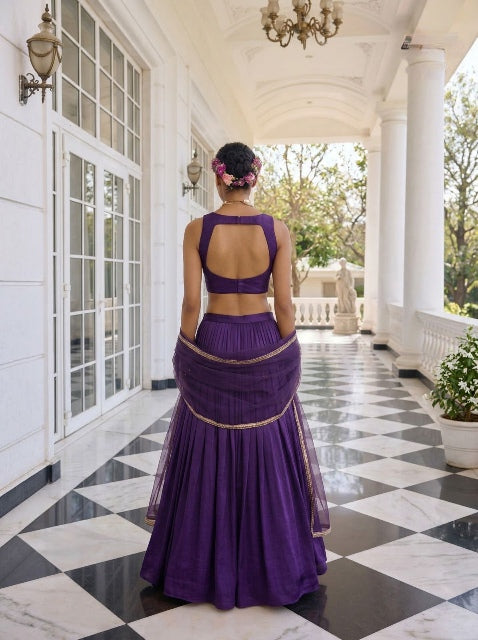Purple Pure Soft Heavy Vichitra Silk Work Party Wear Readymade Lehenga Choli 