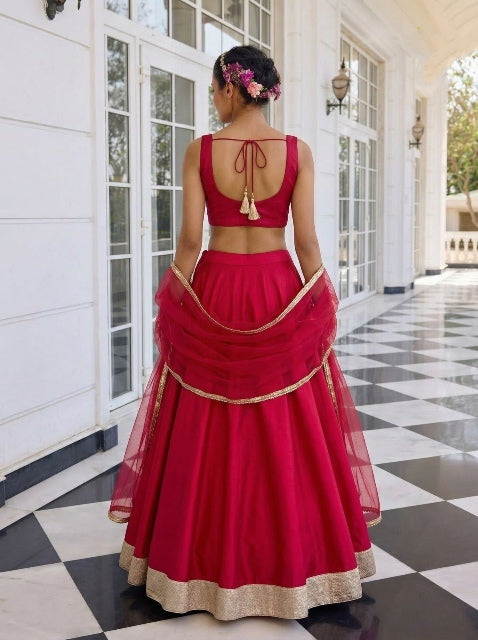 Red Pure Soft Heavy Vichitra Silk Work Party Wear Readymade Lehenga Choli 
