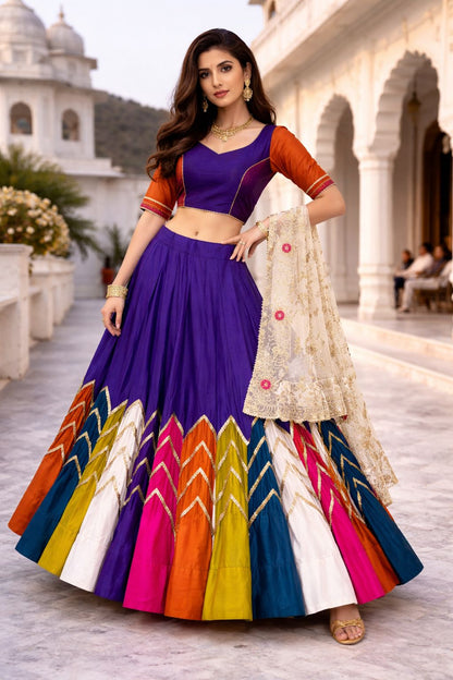 Purple Multicolor Chaniya Choli with Heavy Coin Border