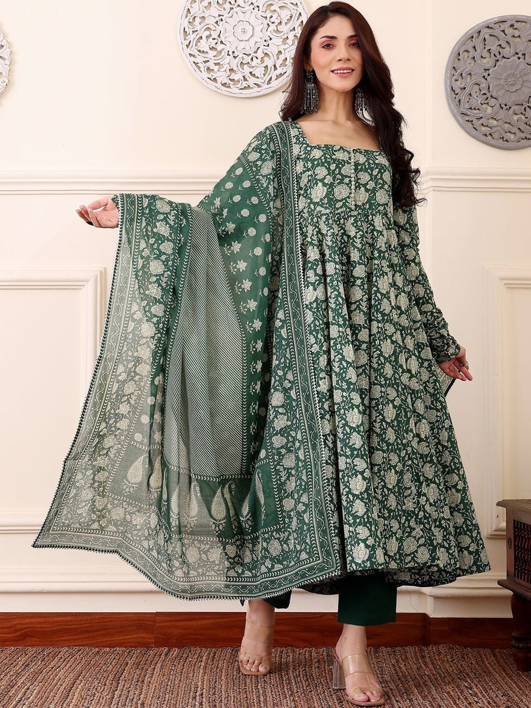 Sea Green Pure Soft Rayon Printed Kurti Pant Dupatta Set 