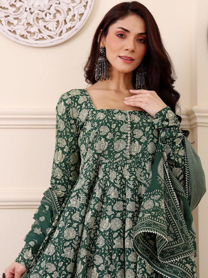 Sea Green Pure Soft Rayon Printed Kurti Pant Dupatta Set 