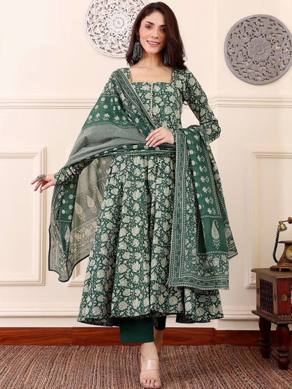Sea Green Pure Soft Rayon Printed Kurti Pant Dupatta Set 