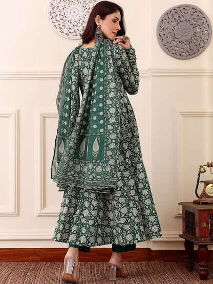 Sea Green Pure Soft Rayon Printed Kurti Pant Dupatta Set 