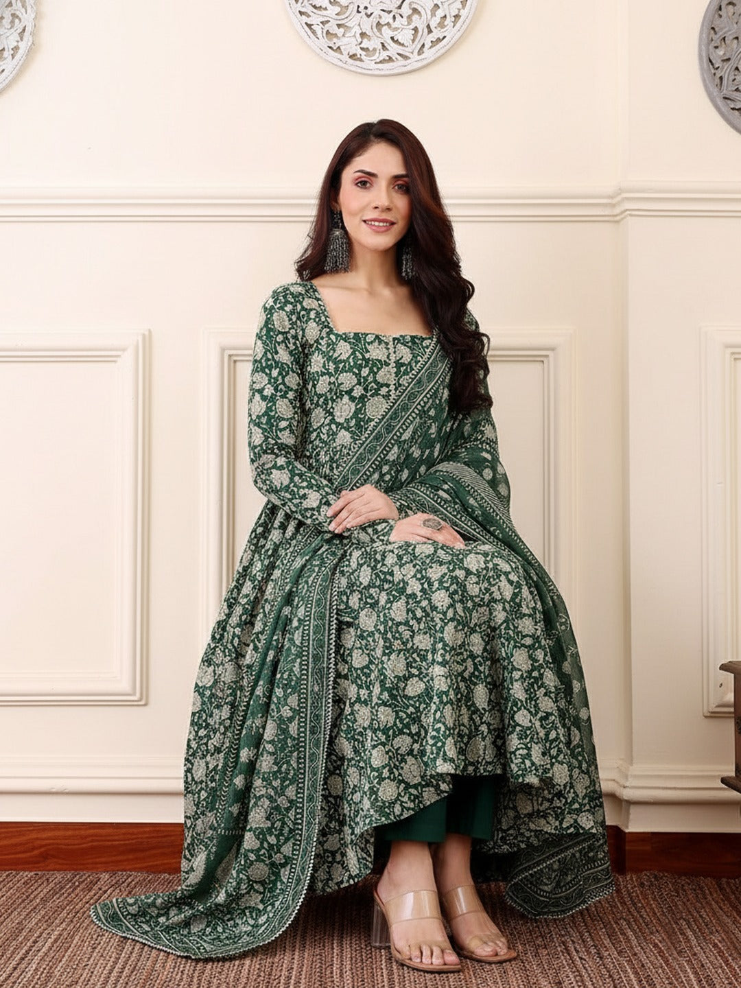 Sea Green Pure Soft Rayon Printed Kurti Pant Dupatta Set 