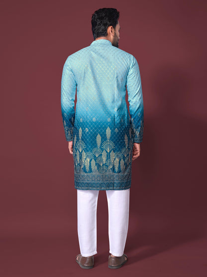 Sky Pure Cotton Reyon Printed with Embroidery sequins Work Kurta Pajama 
