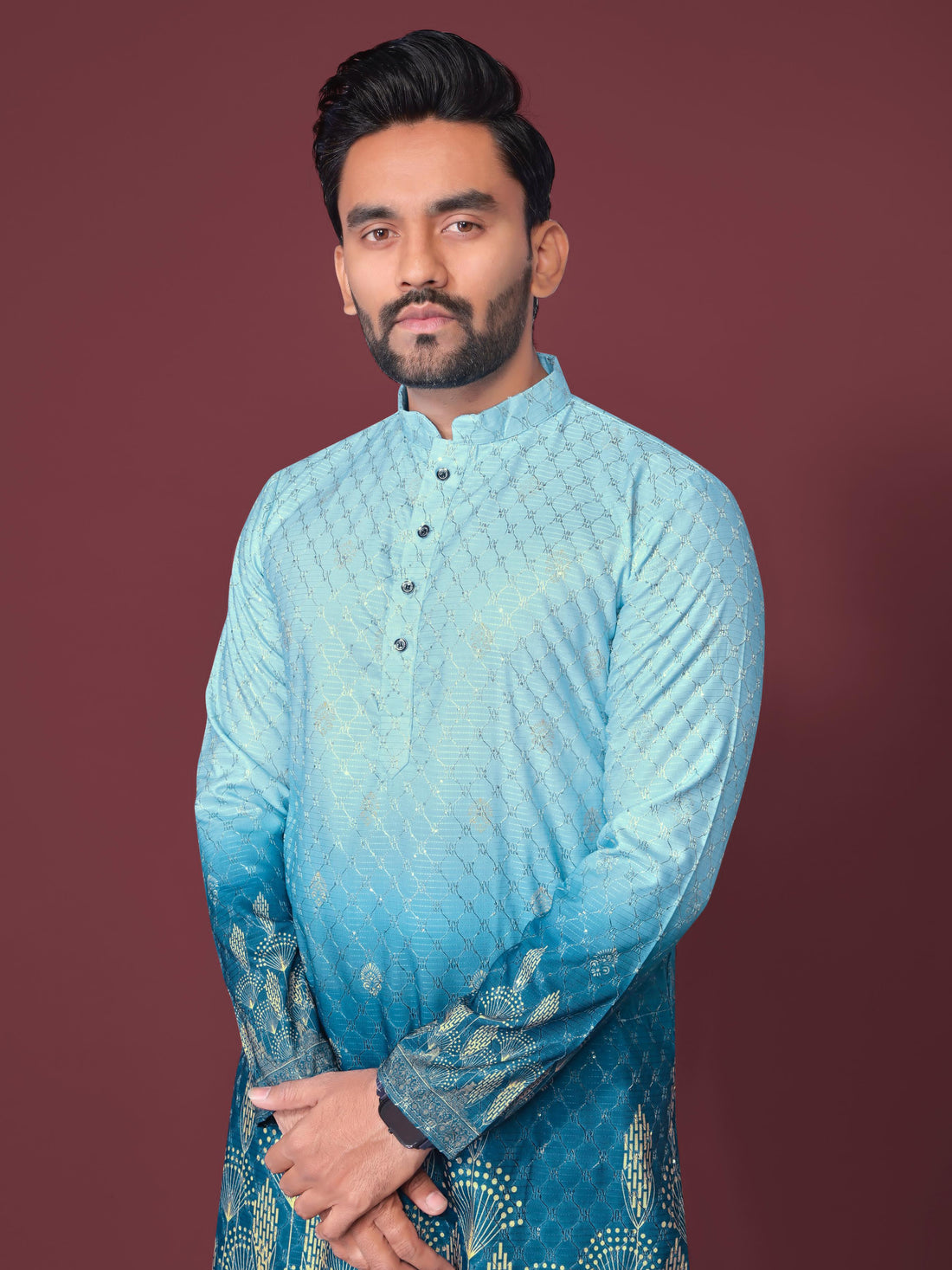 Sky Pure Cotton Reyon Printed with Embroidery sequins Work Kurta Pajama 