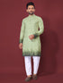 Green Pure Cotton Reyon Printed with Embroidery sequins Work Kurta Pajama 