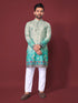 Sea Green Pure Cotton Reyon Printed with Embroidery sequins Work Kurta Pajama 