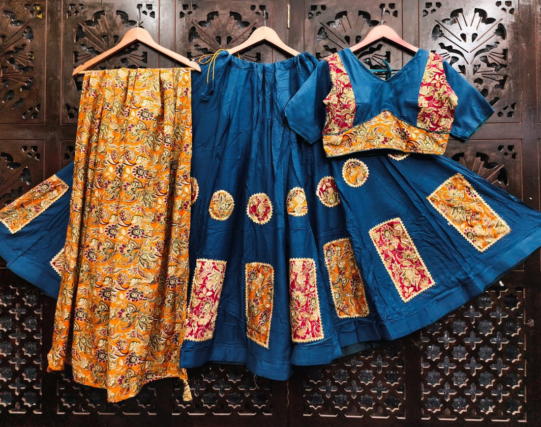 Blue Pure Rayon Cotton 06 Mtr Flair Navratri Traditional Lehenga Choli
