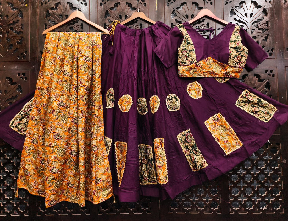 Purple Pure Rayon Cotton 06 Mtr Flair Navratri Traditional Lehenga Choli 