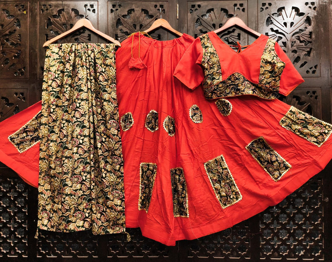 Orange Pure Rayon Cotton 06 Mtr Flair Navratri Traditional Lehenga Choli 